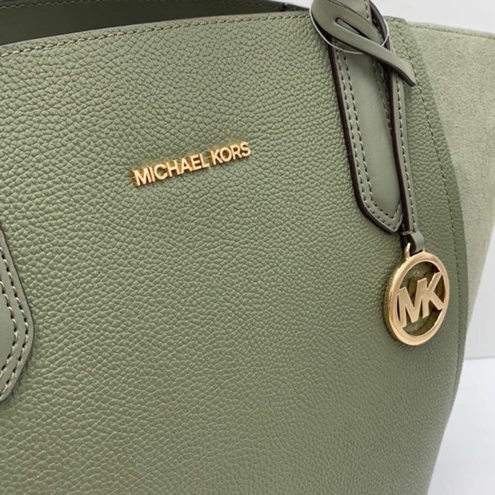 MICHAEL KORS PORTIA LARGE TOTE ARMY GREEN COLOR PEBBLED LEATHER/SUEDE - Picture 4 of 16